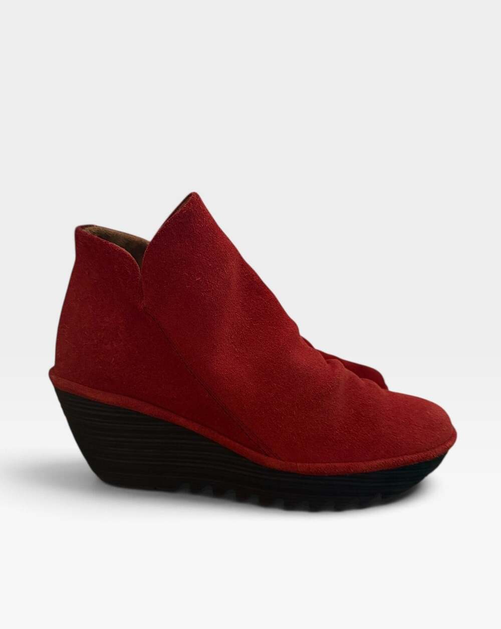 FLY London Red Suede Leather Wedge Ankle Booties Shoes EU 40 US 9-9.5